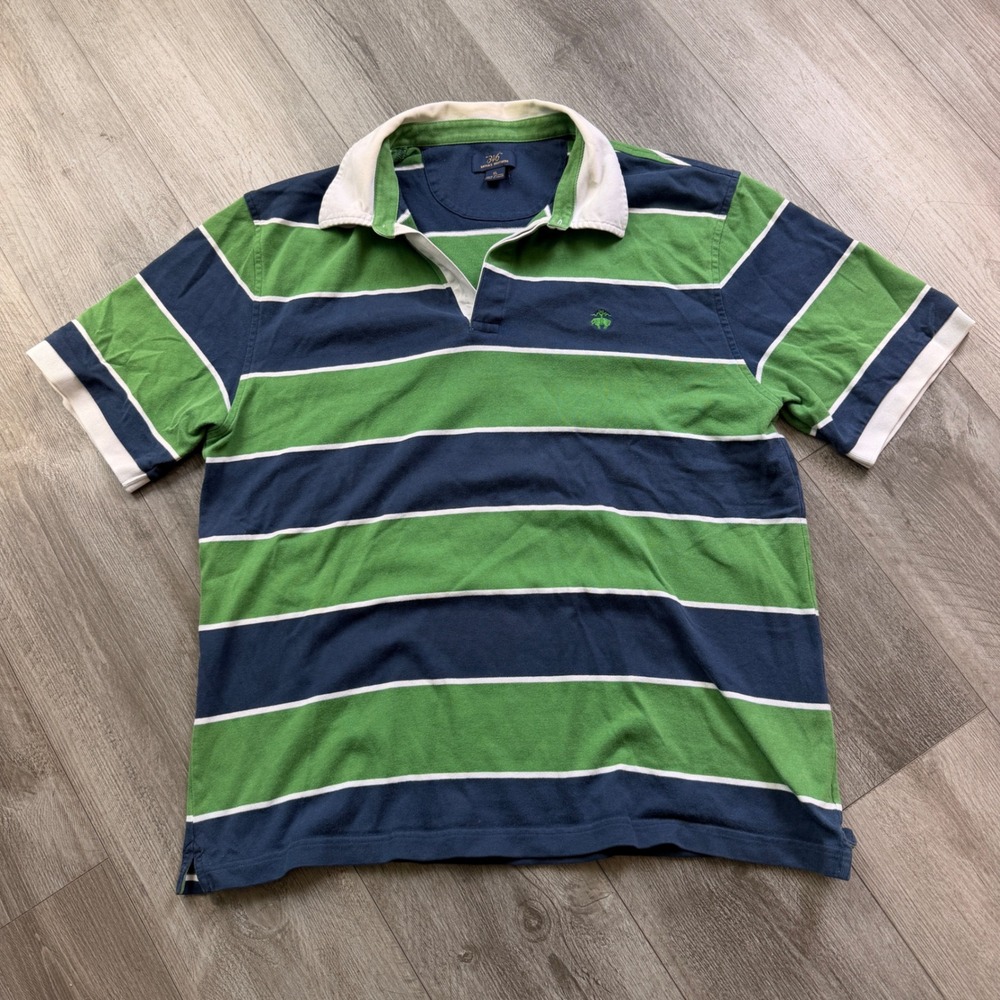 Brooks Brothers 346 Mens XL Striped Rugby Polo Shirt Navy Green